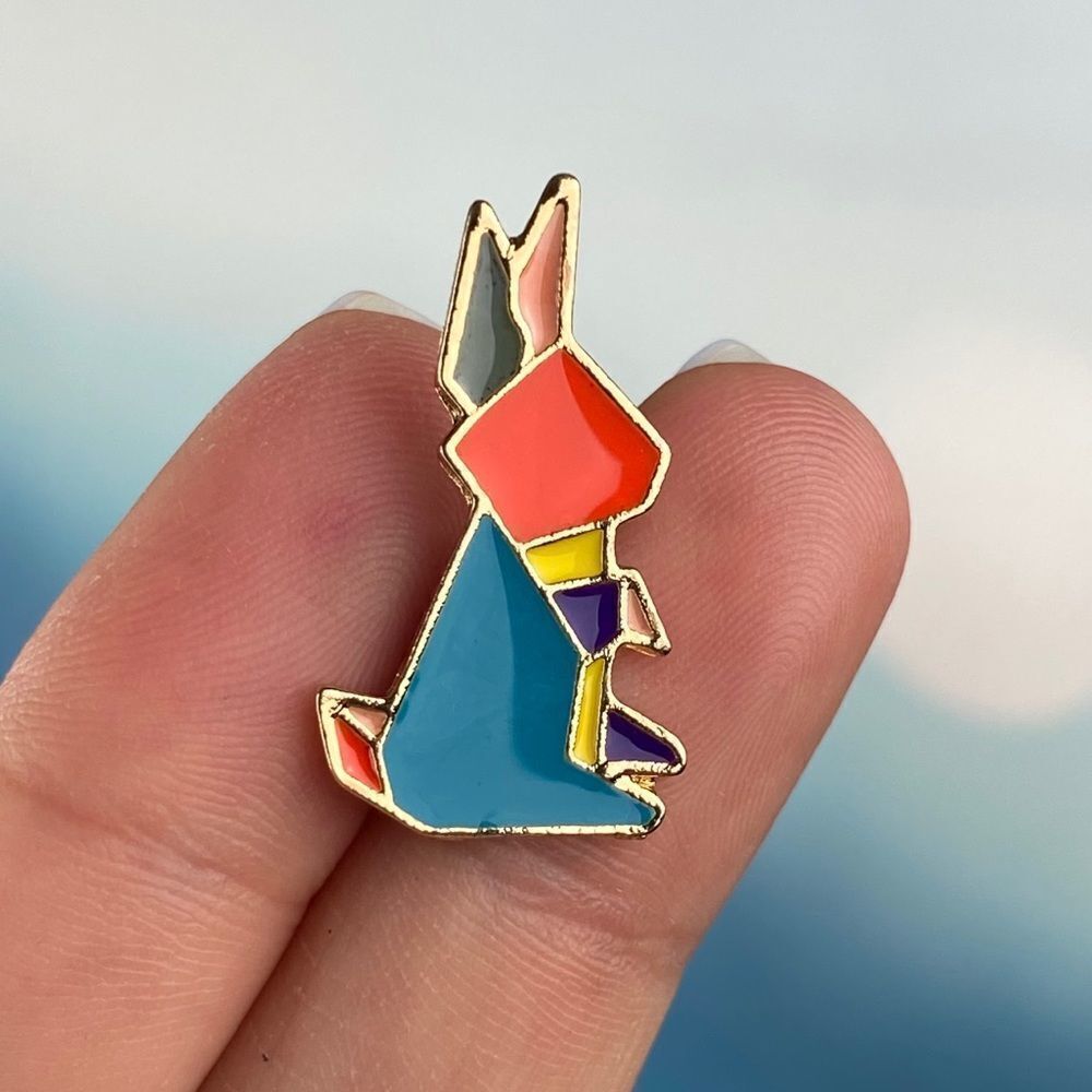 Rainbow Geometric Bunny Enamel Pin/ Brooch Lapel